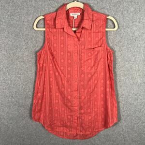 Beach Lunch Lounge Shirt Womens XS‎ Pink Button Sleeveless Aztec Western Casual